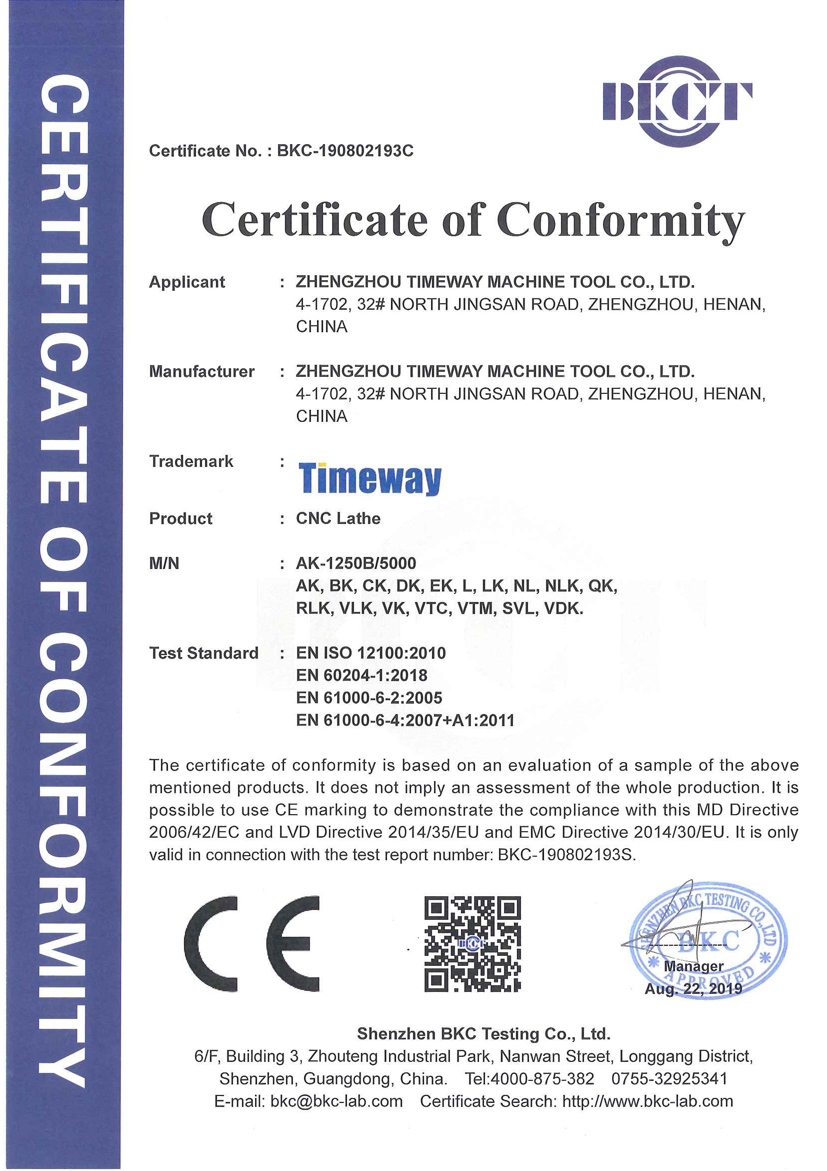 Certificat CE - Tour CNC